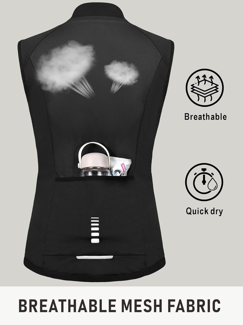 qualidyne Women's Windproof Cycling Vest, Full-Zip Winter Sleeveless Bike Jacket with Zip Pockets - Image 2
